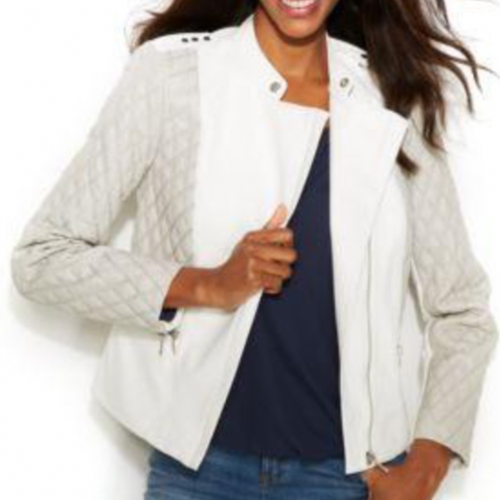 INC International Concepts Quilted Moto Jacket Washed White